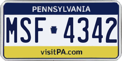 PA license plate MSF4342