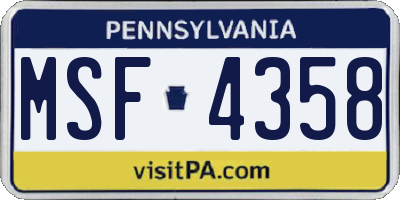 PA license plate MSF4358