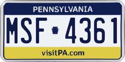 PA license plate MSF4361