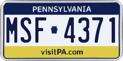 PA license plate MSF4371
