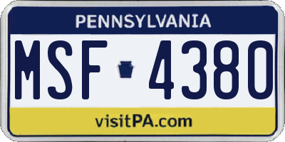 PA license plate MSF4380