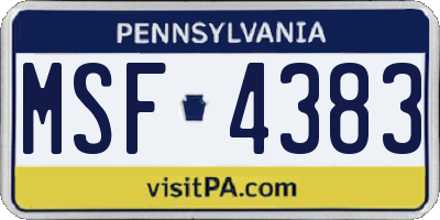 PA license plate MSF4383