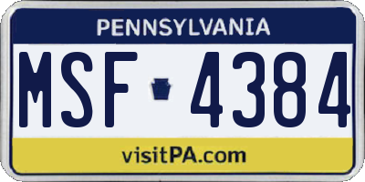 PA license plate MSF4384