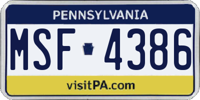 PA license plate MSF4386