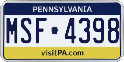 PA license plate MSF4398
