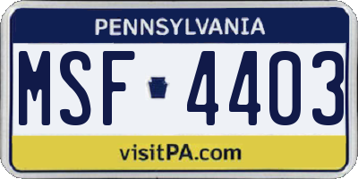 PA license plate MSF4403