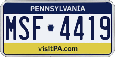 PA license plate MSF4419