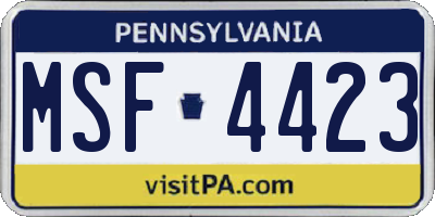 PA license plate MSF4423