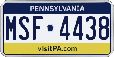 PA license plate MSF4438