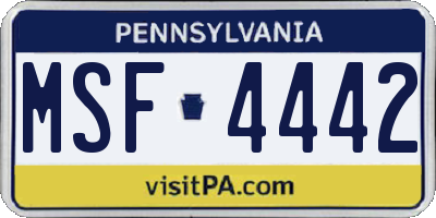 PA license plate MSF4442