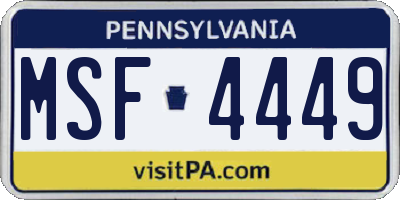PA license plate MSF4449