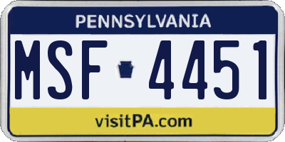 PA license plate MSF4451