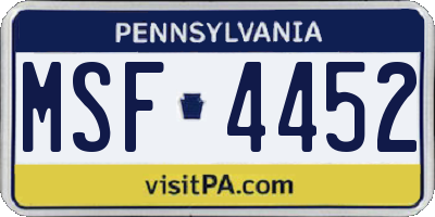 PA license plate MSF4452