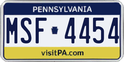 PA license plate MSF4454