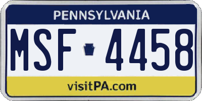 PA license plate MSF4458