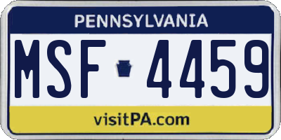 PA license plate MSF4459