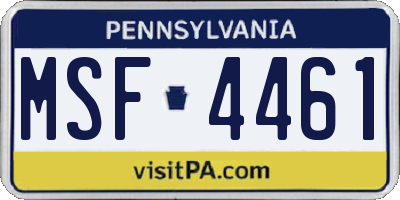 PA license plate MSF4461