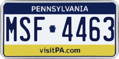 PA license plate MSF4463