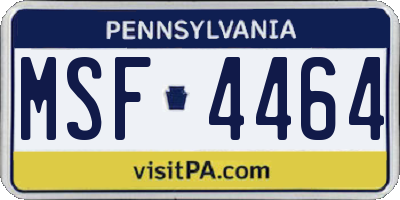 PA license plate MSF4464