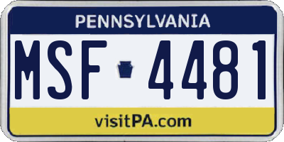 PA license plate MSF4481