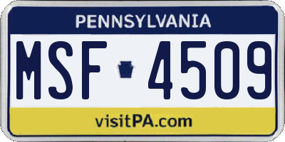 PA license plate MSF4509