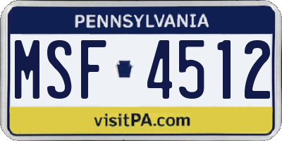 PA license plate MSF4512
