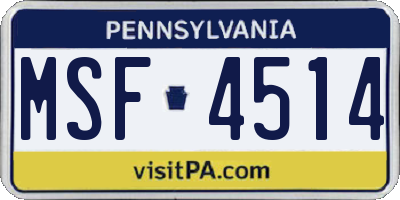 PA license plate MSF4514