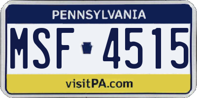 PA license plate MSF4515