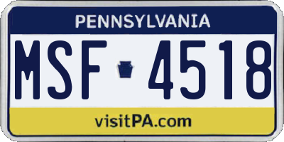 PA license plate MSF4518