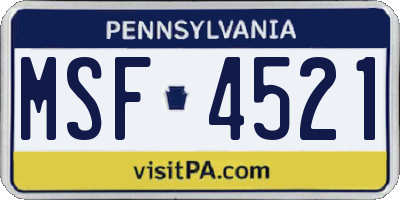PA license plate MSF4521