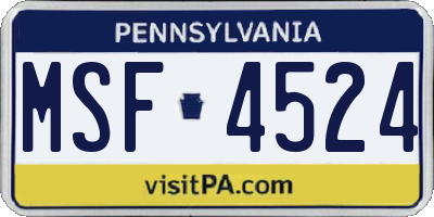 PA license plate MSF4524