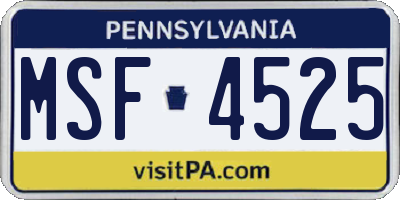 PA license plate MSF4525