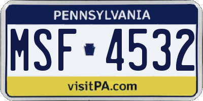 PA license plate MSF4532