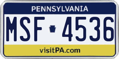 PA license plate MSF4536