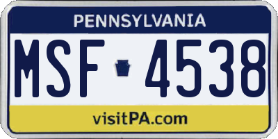 PA license plate MSF4538