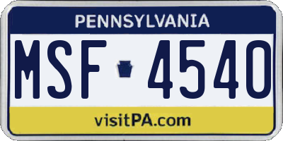 PA license plate MSF4540