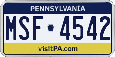 PA license plate MSF4542