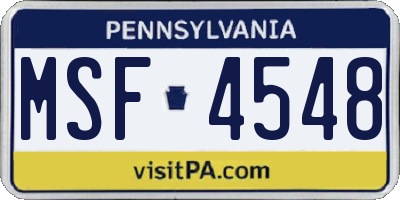 PA license plate MSF4548