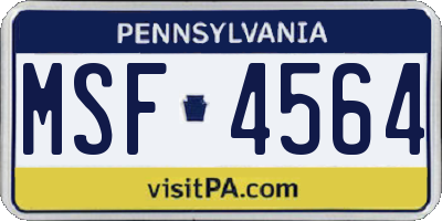 PA license plate MSF4564