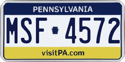 PA license plate MSF4572