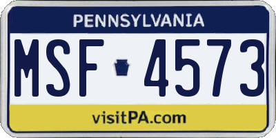PA license plate MSF4573