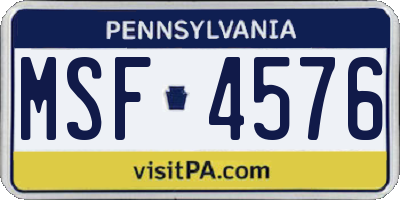 PA license plate MSF4576