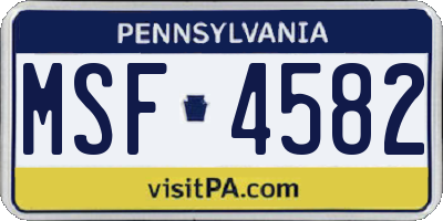 PA license plate MSF4582