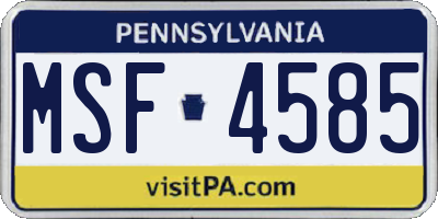 PA license plate MSF4585