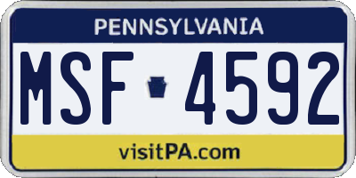 PA license plate MSF4592