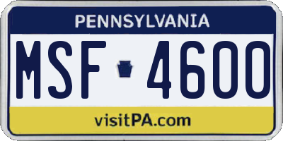 PA license plate MSF4600