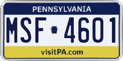 PA license plate MSF4601