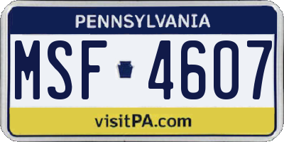 PA license plate MSF4607