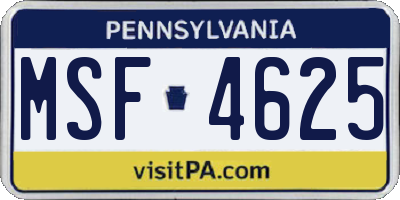 PA license plate MSF4625