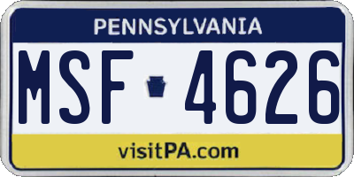 PA license plate MSF4626